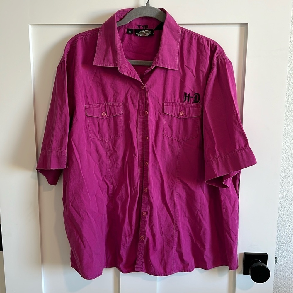 Harley Davidson Size 1W Button Up Riding Shirt Bright Purple Wing Graphic Biker